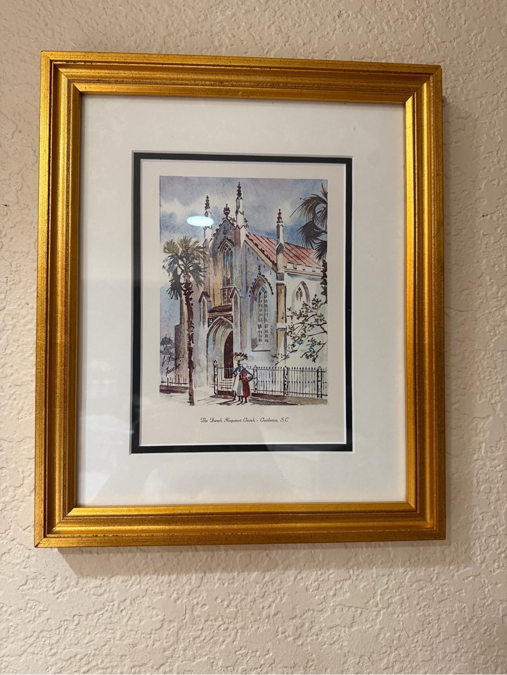 Signed Color Lithograph "The French Huguenot Church-Charleston, SC"